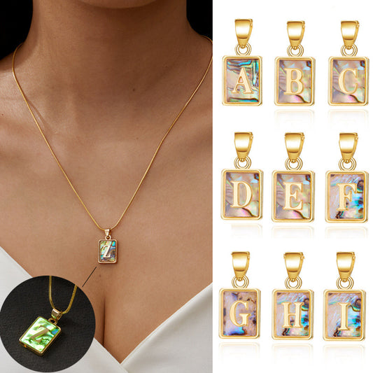 Letter Square Necklace Colourful Shell Luminous Pendant Chain Necklace For Women Temperament Ladies Jewelry