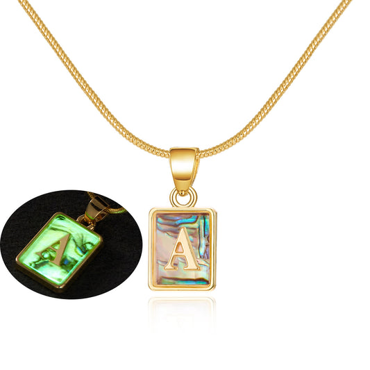 Letter Square Necklace Colourful Shell Luminous Pendant Chain Necklace For Women Temperament Ladies Jewelry